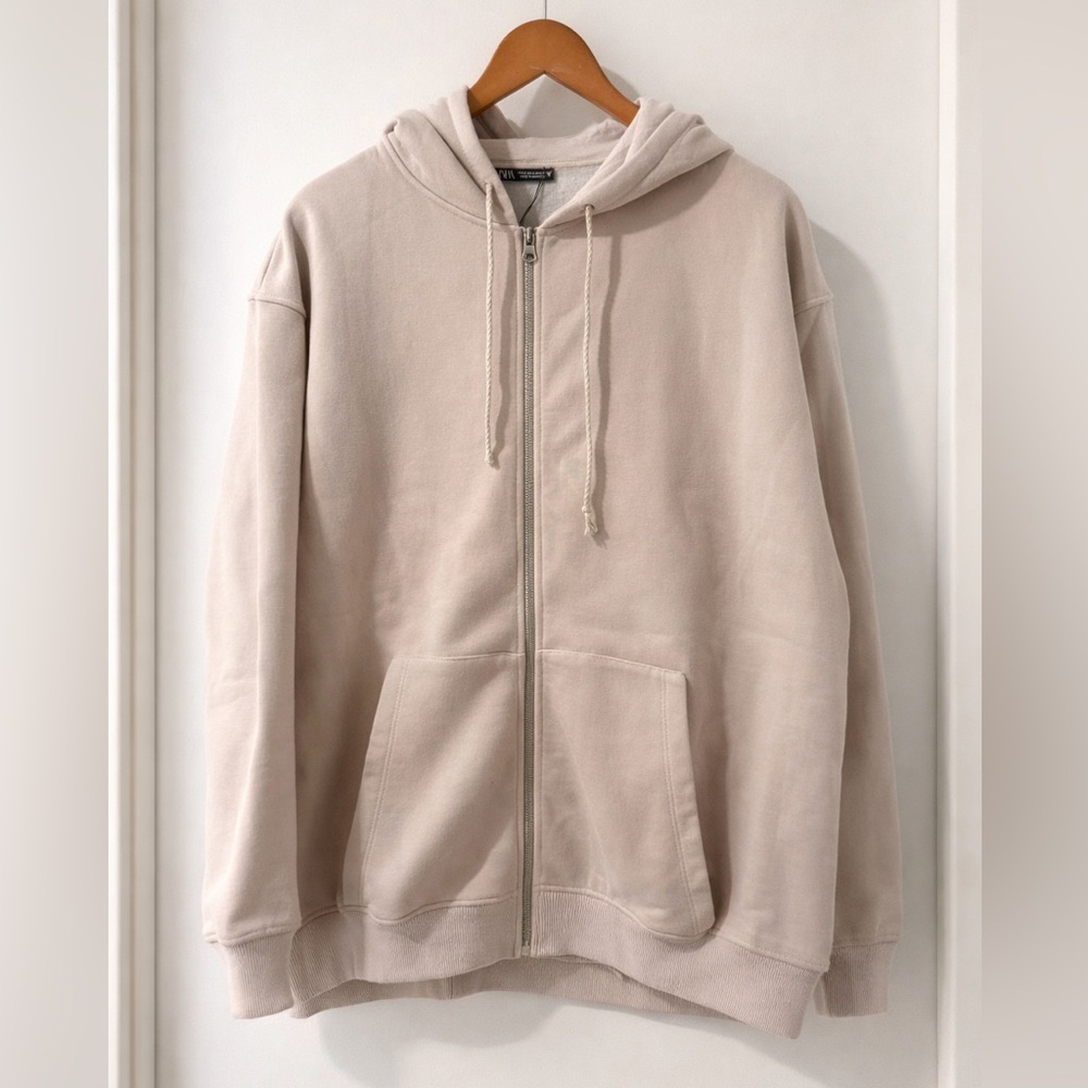 Zara Oversized Mauve Zip Up Hoodie Size S NWT Cozy Minimal Lounge